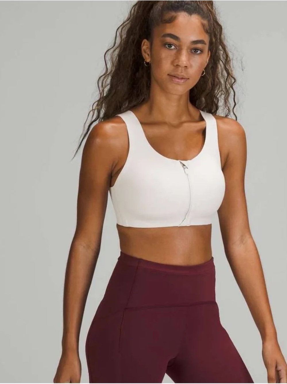 Lululemon Enlite Zip Front Sports Bra High Support White Opal Running W2BA9S